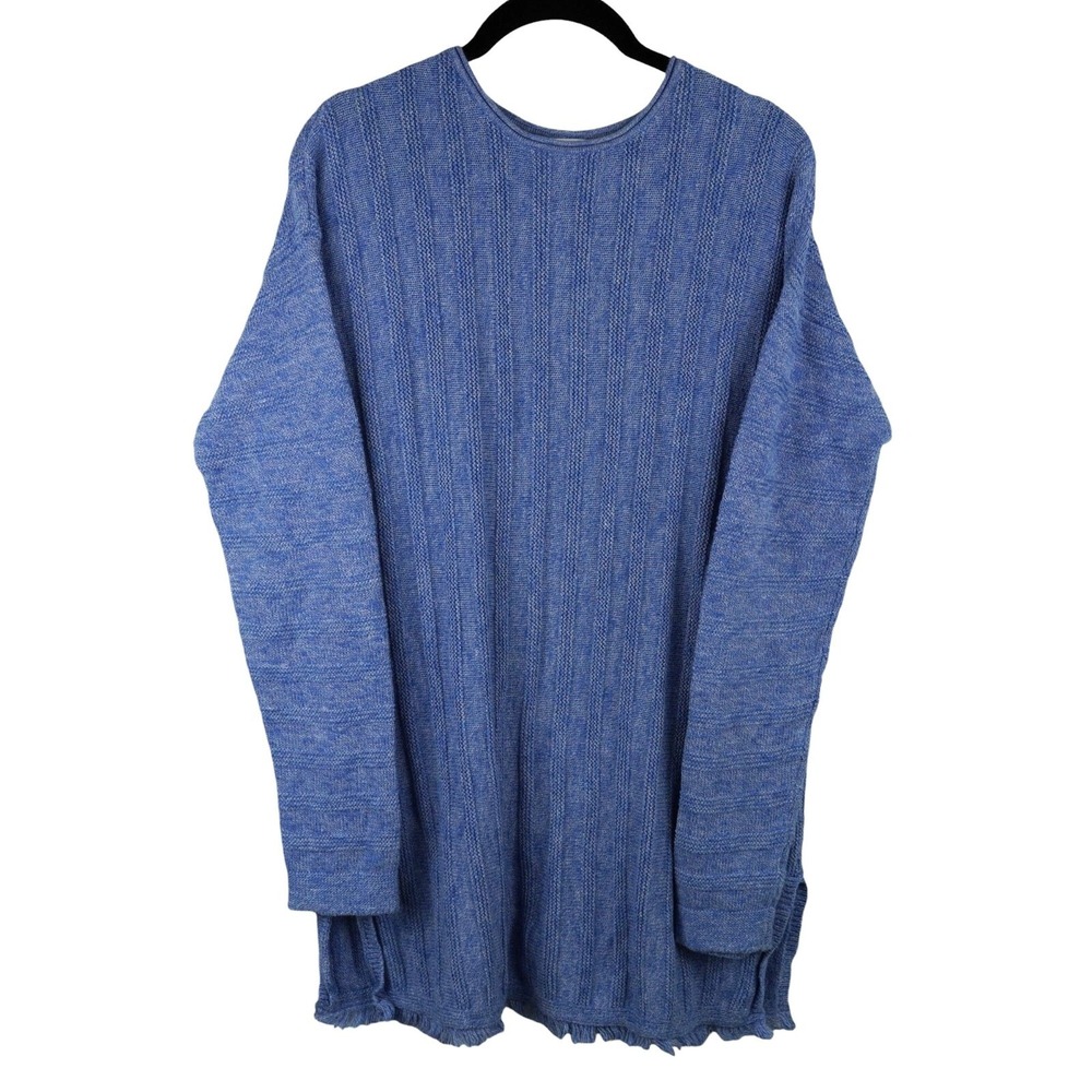 J. Jill Cozy Blue Knit Long Sleeve‎ Sweater With Frayed Hem & Button Detail Sz S